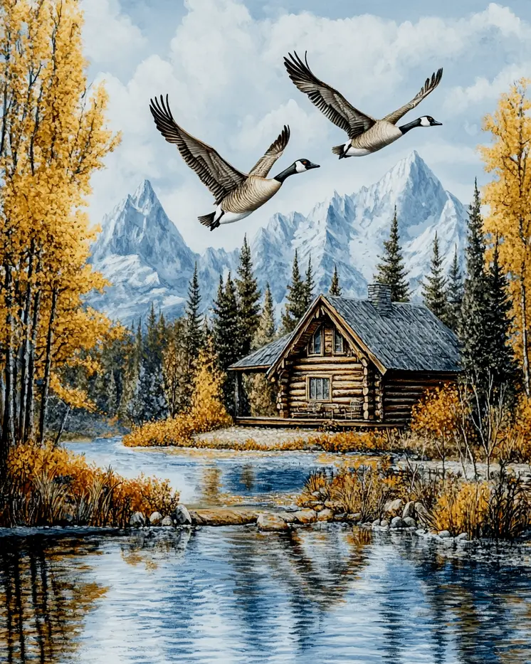 Canada Geese by Homestead - Log Cabin Companions Wall Art Prints – 8″x10″ Artwork for 11″x14″ Frame