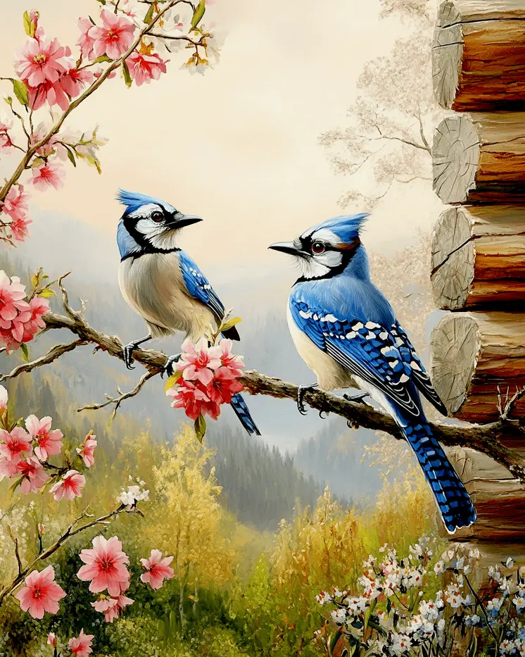 Blue Jays by Homestead - Log Cabin Companions Wall Art Prints – 8″x10″ Artwork for 11″x14″ Frame