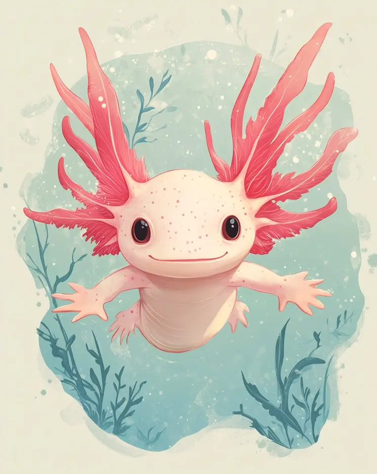 Axolotl Vignette Wall Art Prints - 8"x10" Art Print for 11"x14" Frame