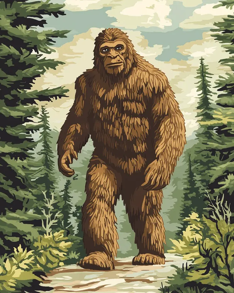Bigfoot Lithograph - Bigfoot Folk Art Prints – 8″x10″ Artwork in 11″x14″ Mat