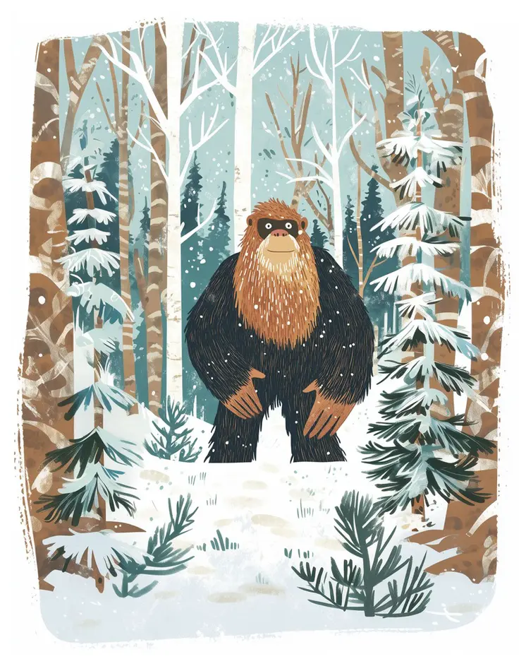 Bigfoot Wood Block Print - Bigfoot Folk Art Prints – 8″x10″ Artwork in 11″x14″ Mat