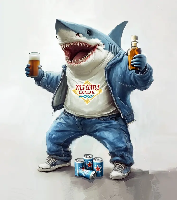 Shark Tanked – Partying Frat Shark, Humor That Bites 8″x10″ Artwork in 11″x14″ Mat
