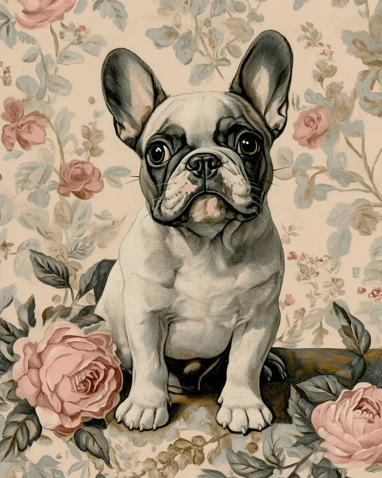 Brindle French Bulldog - Pet Dog Still Life Wall Art Prints – 8″x10″ Artwork for 11″x14″ Frame