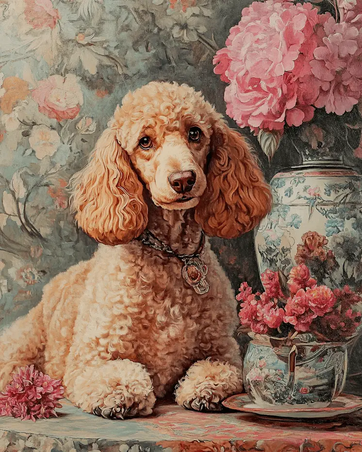 Pink Poodle - Pet Dog Still Life Wall Art Prints – 8″x10″ Artwork for 11″x14″ Frame