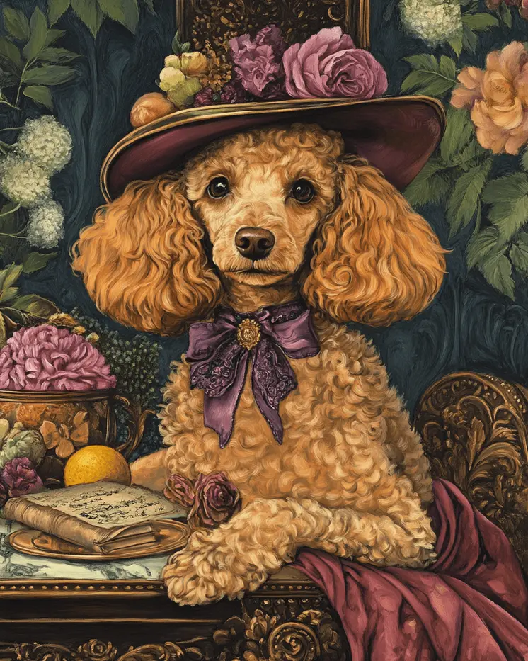 Lady Poodle - Pet Dog Still Life Wall Art Prints – 8″x10″ Artwork for 11″x14″ Frame