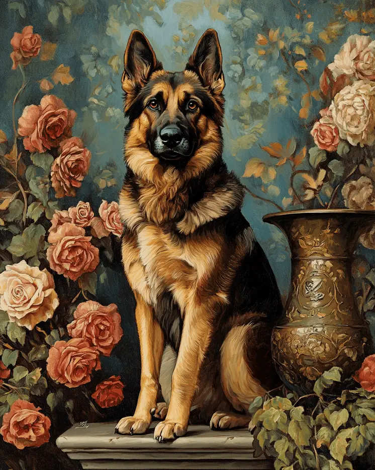 Dignified German Shepherd - Pet Dog Still Life Wall Art Prints – 8″x10″ Artwork for 11″x14″ Frame