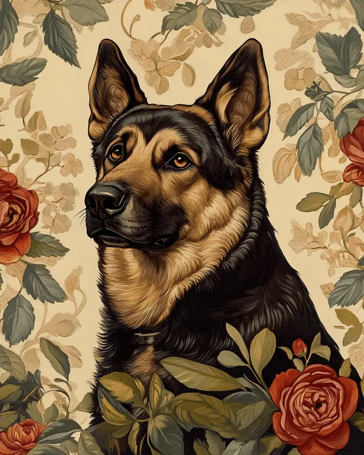 Noble German Shepherd - Pet Dog Still Life Wall Art Prints – 8″x10″ Artwork for 11″x14″ Frame