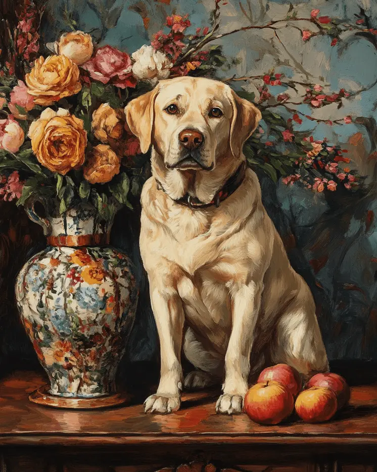 Yellow Labrador Retriever - Pet Dog Still Life Wall Art Prints – 8″x10″ Artwork for 11″x14″ Frame