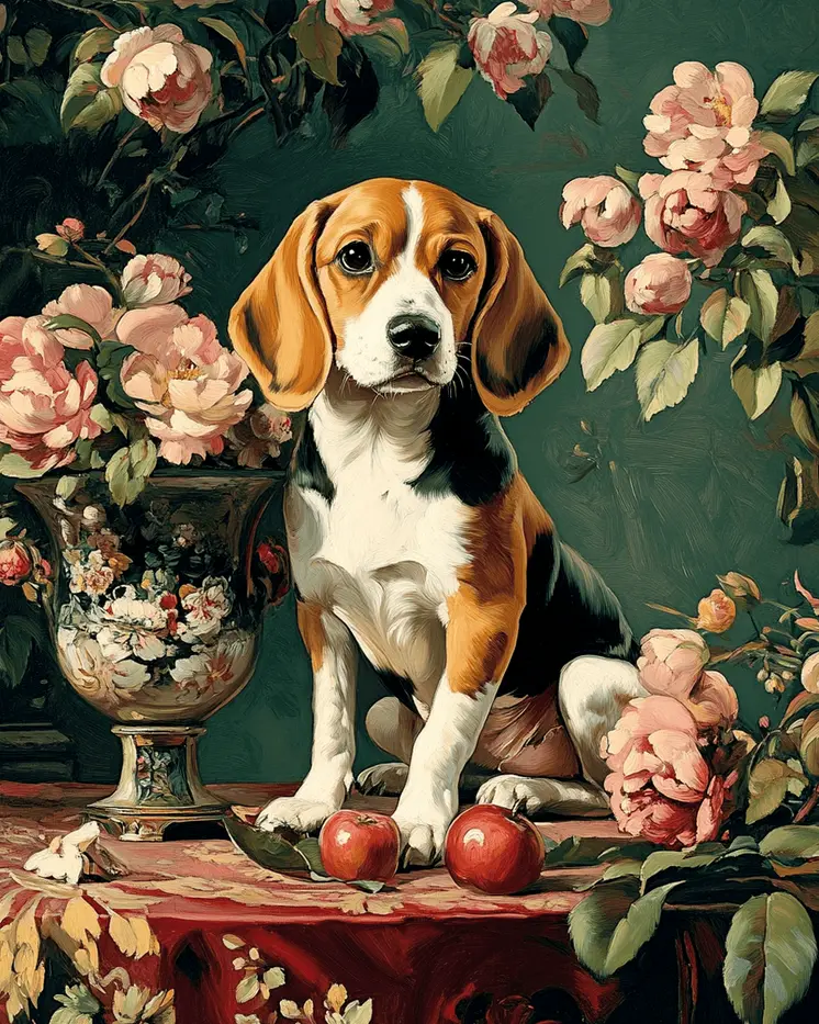 Sitting Beagle - Pet Dog Still Life Wall Art Prints – 8″x10″ Artwork for 11″x14″ Frame