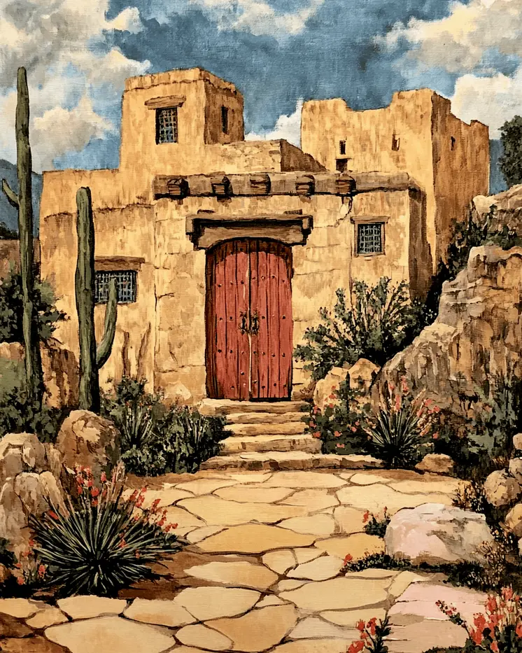 Adobe Estate - Southwestern Decor Art Prints – 8″x10″ Artwork in 11″x14″ Mat