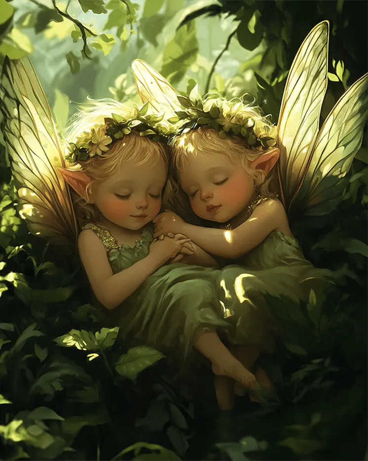 Baby Fairies Sleeping - Fairies Wall Art Prints – 8″x10″ Artwork for 11″x14″ Frame