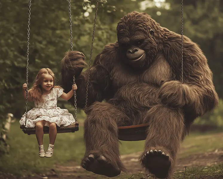 Bigfoot on a Swing Set - Cryptid Wall Art Prints – 8″x10″ Artwork for 11″x14″ Frame