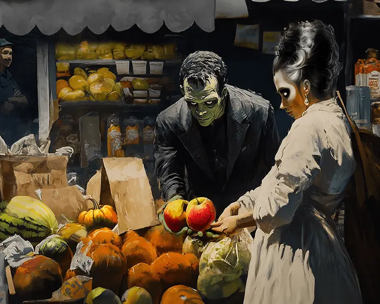 The Frankenstein's Shopping - Monster Art Prints – 8″x10″ Artwork for 11″x14″ Frame