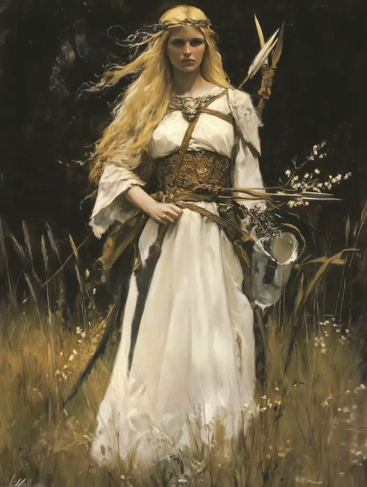 Freya in the Field Norse Goddess Art Print with Mat