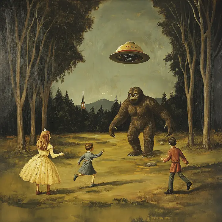 There's a WHAT? Bigfoot Folk Art - Bigfoot and Alien Wall Art Prints – 8″x10″ Artwork in 11″x14″ Mat