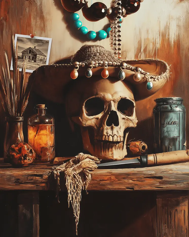 Western Skull Still Life  – 8″x10″ Artwork in 11″x14″ Mat