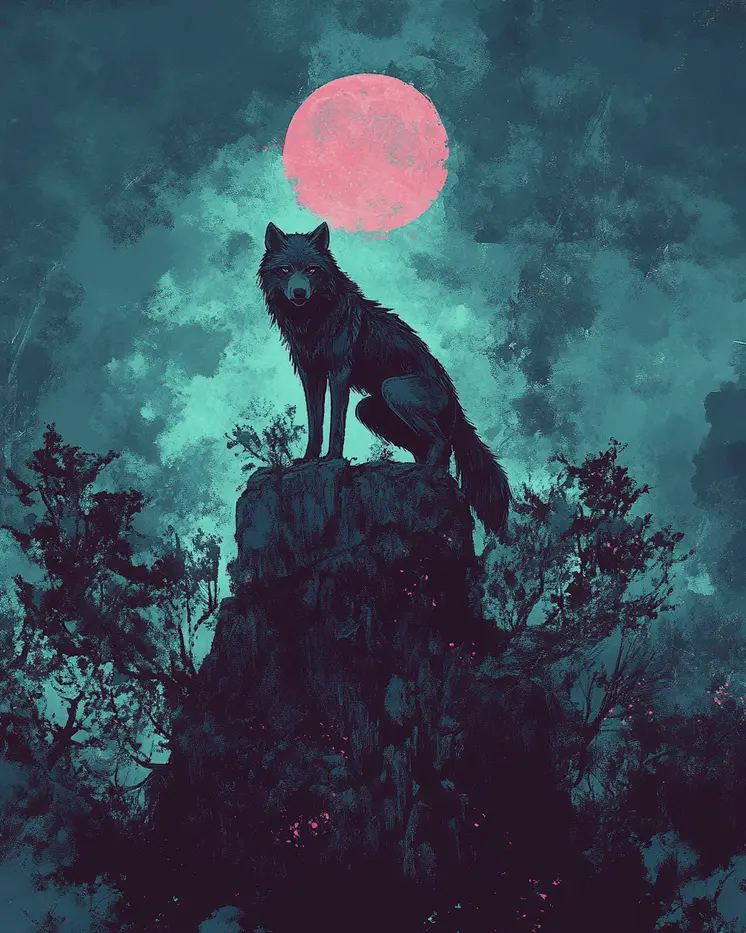 Pink Moon Wolf - Wildlife Wall Art Prints – 8″x10″ Artwork for 11″x14″ Frame