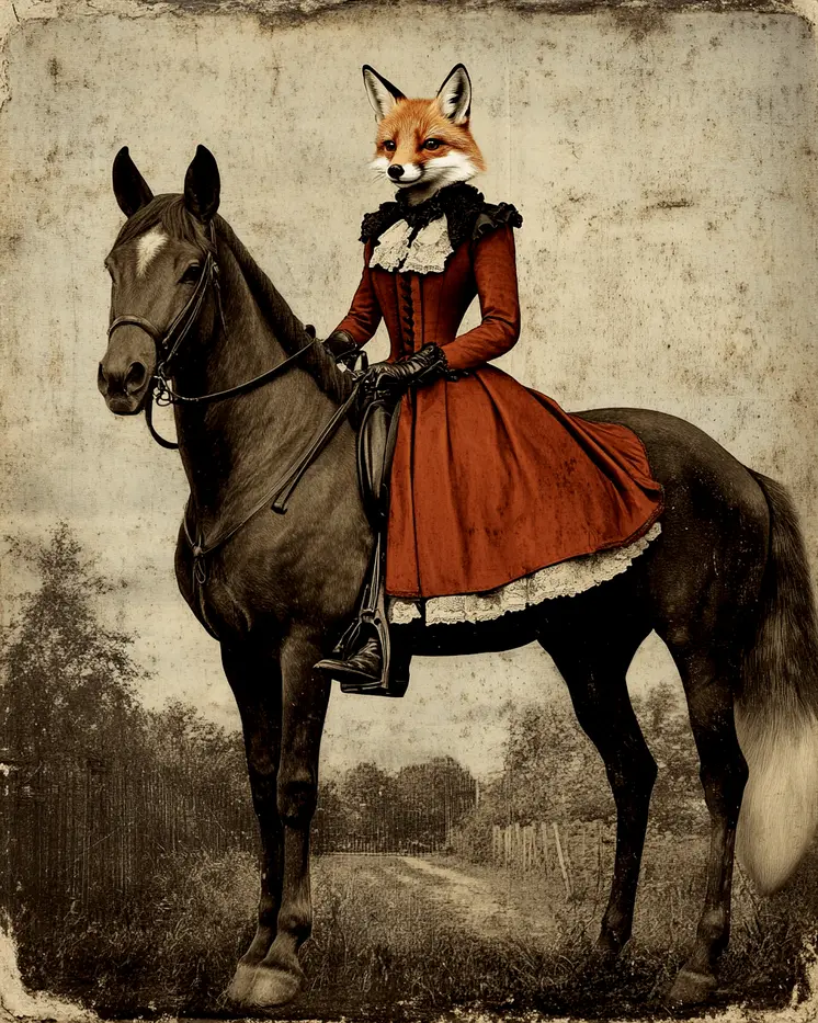 Young Fox on Horse - Animal Elite Wall Art Prints – 8″x10″ Artwork for 11″x14″ Frame