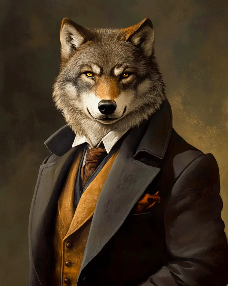 Executive Wolf - Animal Elite Wall Art Prints – 8″x10″ Artwork for 11″x14″ Frame