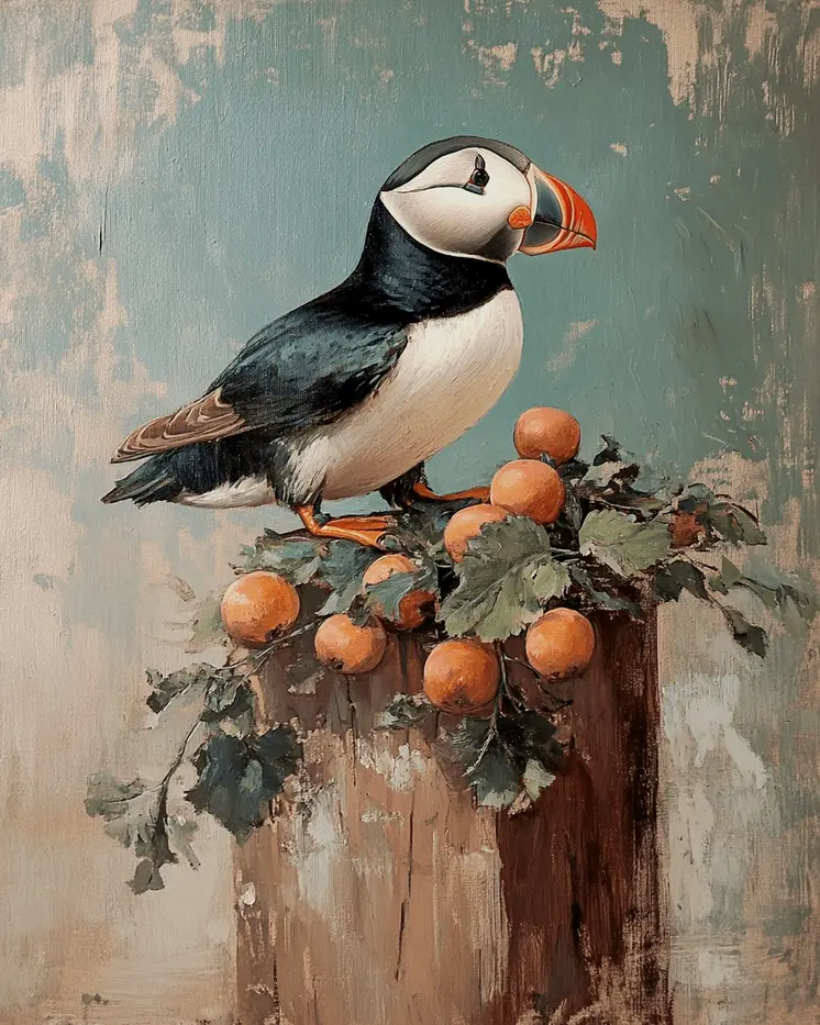 Puffin on a Post - Animal Still Life Wall Art Prints – 8″x10″ Artwork for 11″x14″ Frame