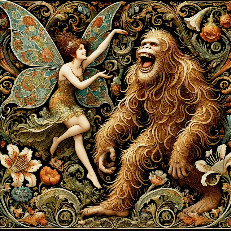 Fairy: He said it was this big! - Bigfoot Art Prints – 8″x8″ Artwork in 12″x12″ Mat
