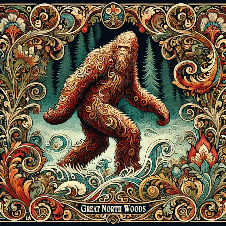 Great North Woods Bigfoot Sighting - Bigfoot Art Prints – 8″x8″ Artwork in 12″x12″ Mat