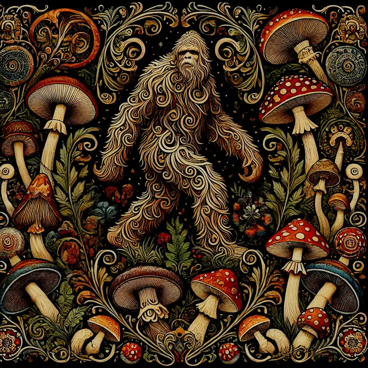 Amanita Sasquatch - Bigfoot Art Prints – 8″x8″ Artwork in 12″x12″ Mat