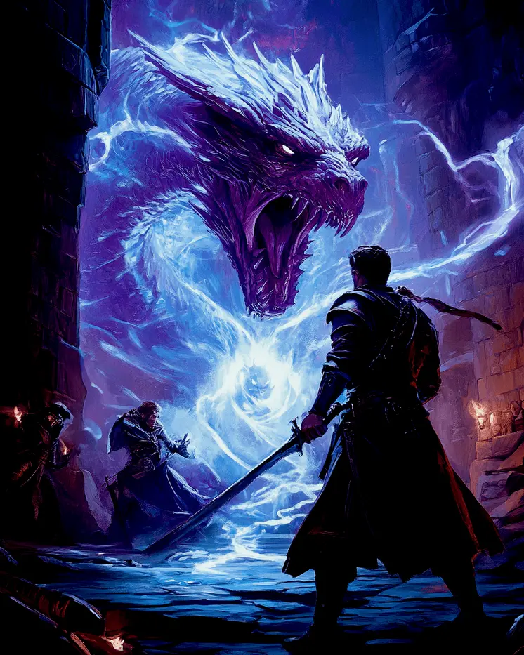 Fighting the Purple Serpent - Dragon Wall Art Prints – 8″x10″ Artwork for 11″x14″ Frame