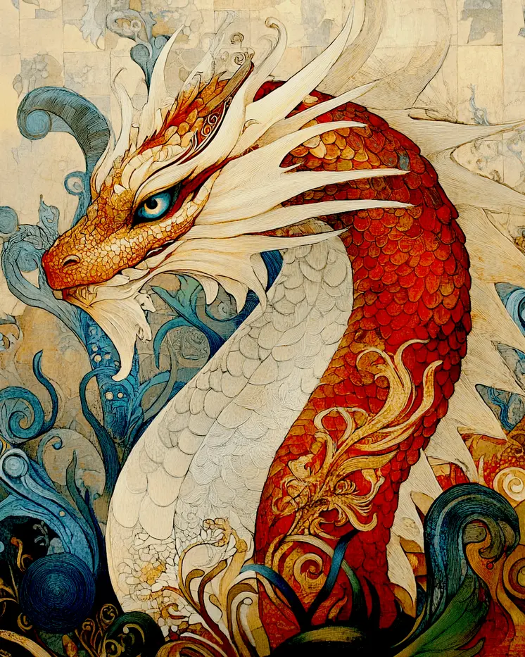 Water Serpent - Dragon Wall Art Prints – 8″x10″ Artwork for 11″x14″ Frame