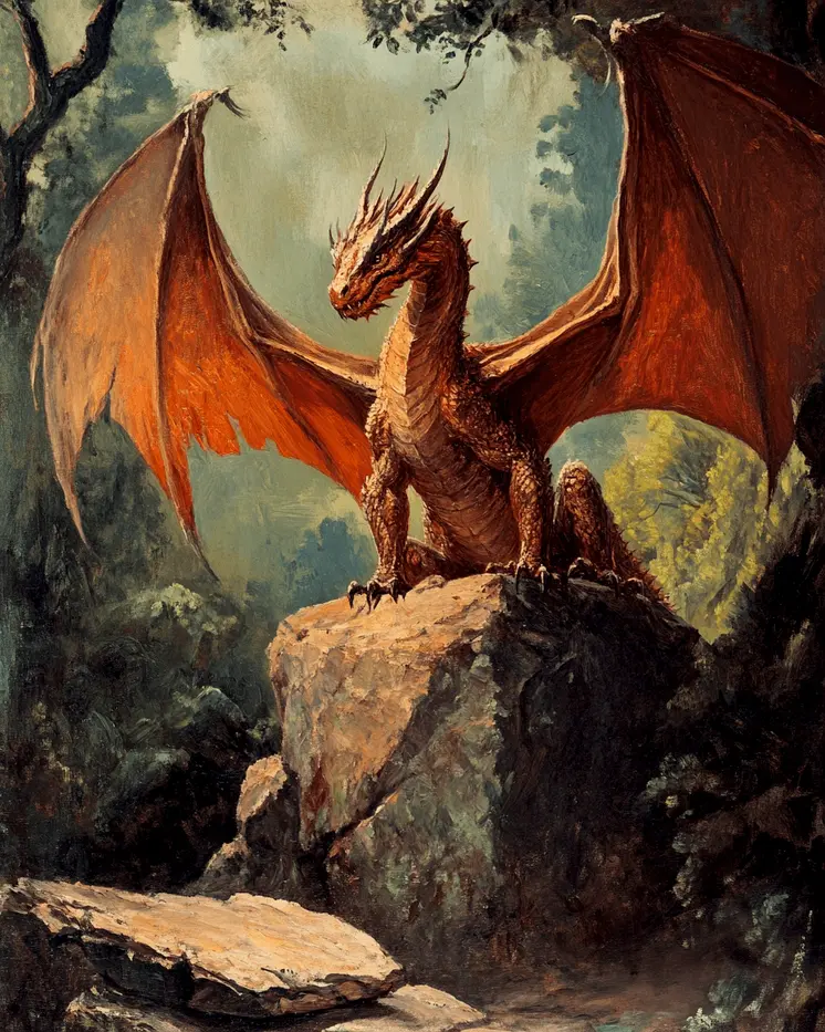 Draco Standing on Rock - Dragon Wall Art Prints – 8″x10″ Artwork for 11″x14″ Frame
