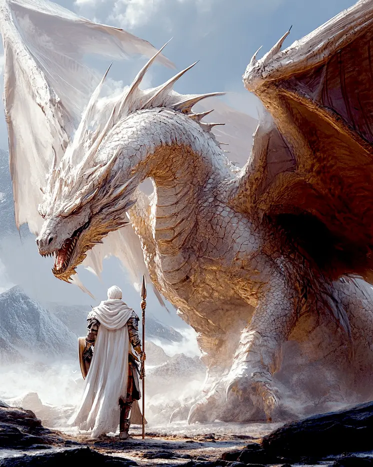 Prince & White Dragon - Dragon Wall Art Prints – 8″x10″ Artwork for 11″x14″ Frame