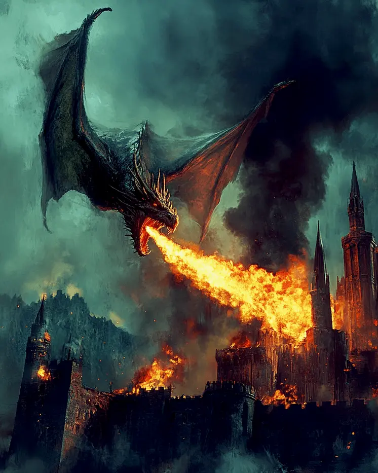 Draco Attack - Dragon Wall Art Prints – 8″x10″ Artwork for 11″x14″ Frame