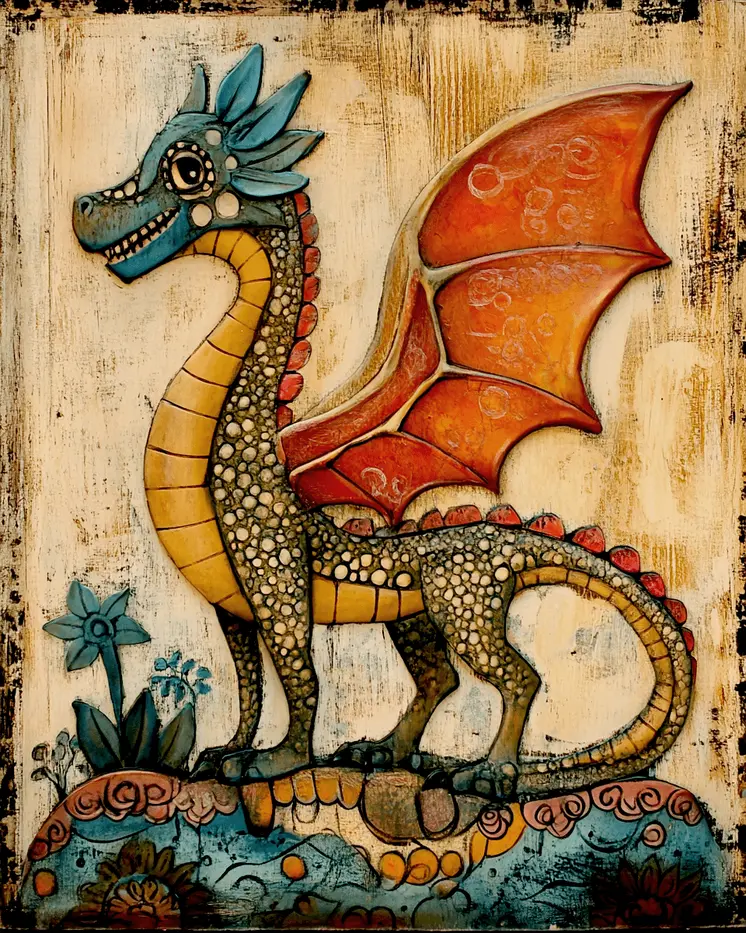 Carved Wood Draco - Dragon Wall Art Prints – 8″x10″ Artwork for 11″x14″ Frame