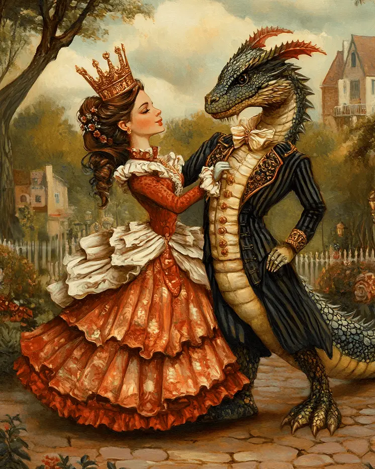 Draco and Princess Dancing - Dragon Wall Art Prints – 8″x10″ Artwork for 11″x14″ Frame