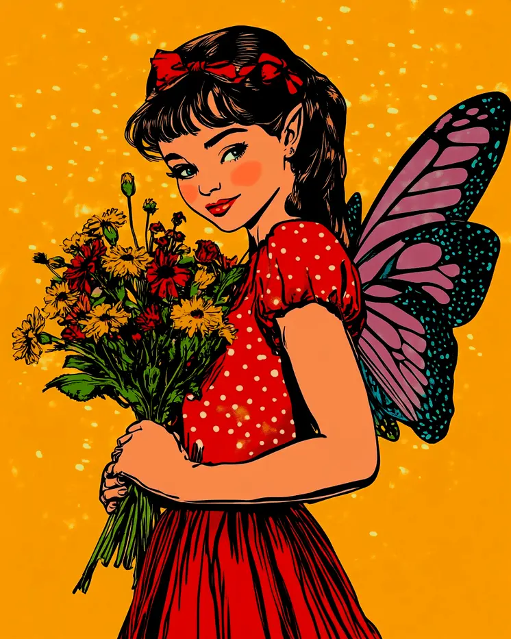 Fairy Holding Bouquet - Fairies Wall Art Prints – 8″x10″ Artwork for 11″x14″ Frame