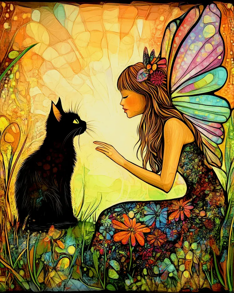 Quick Advice for My Cat Friend - Fairies Wall Art Prints – 8″x10″ Artwork for 11″x14″ Frame