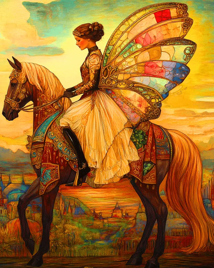 Fabulous Fae on Her Horse - Fairies Wall Art Prints – 8″x10″ Artwork for 11″x14″ Frame