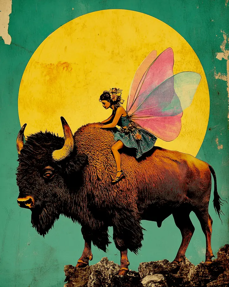 Full Moon Fairy on Bison - Fairies Wall Art Prints – 8″x10″ Artwork for 11″x14″ Frame