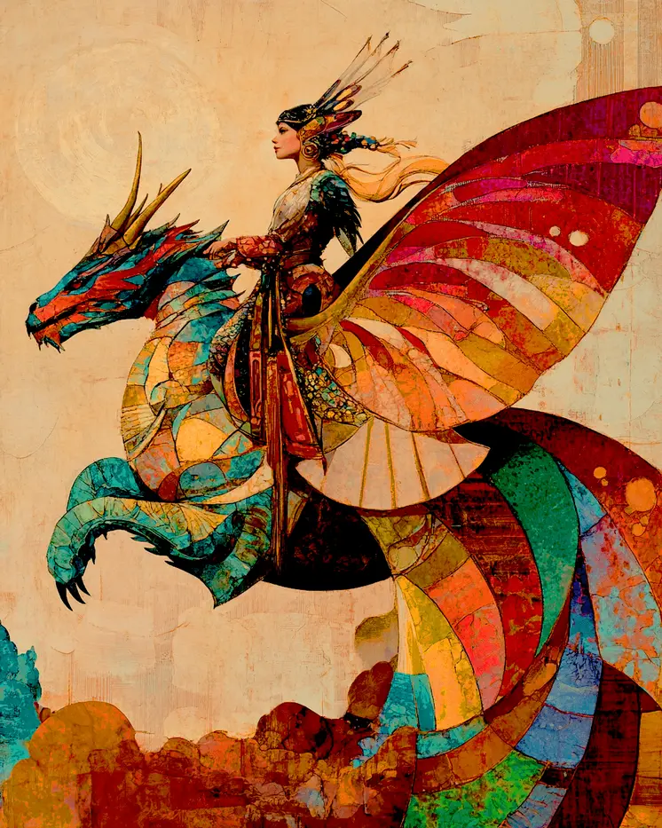 Panasian Fairy on Her Dragon - Fairies Wall Art Prints – 8″x10″ Artwork for 11″x14″ Frame