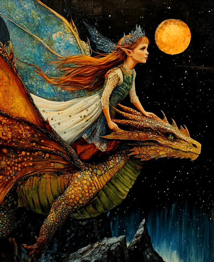 Fae's Anxious Night Ride - Fairies Wall Art Prints – 8″x10″ Artwork for 11″x14″ Frame