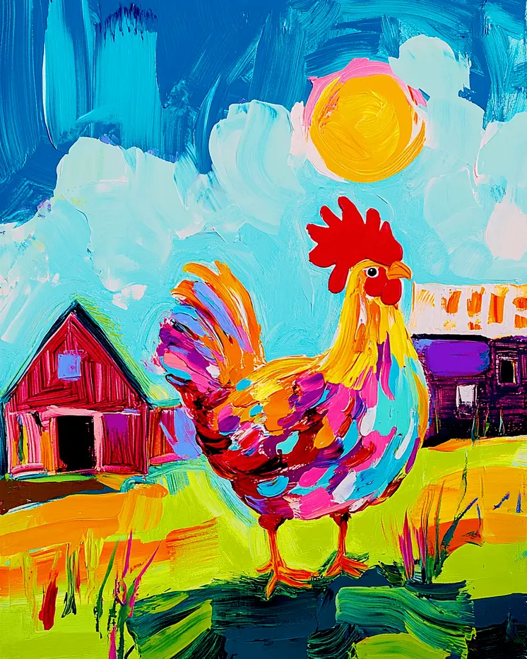 Chicken in the Field - Chicken Art Prints - 8"x10" Artwork for 11"x14" Frame