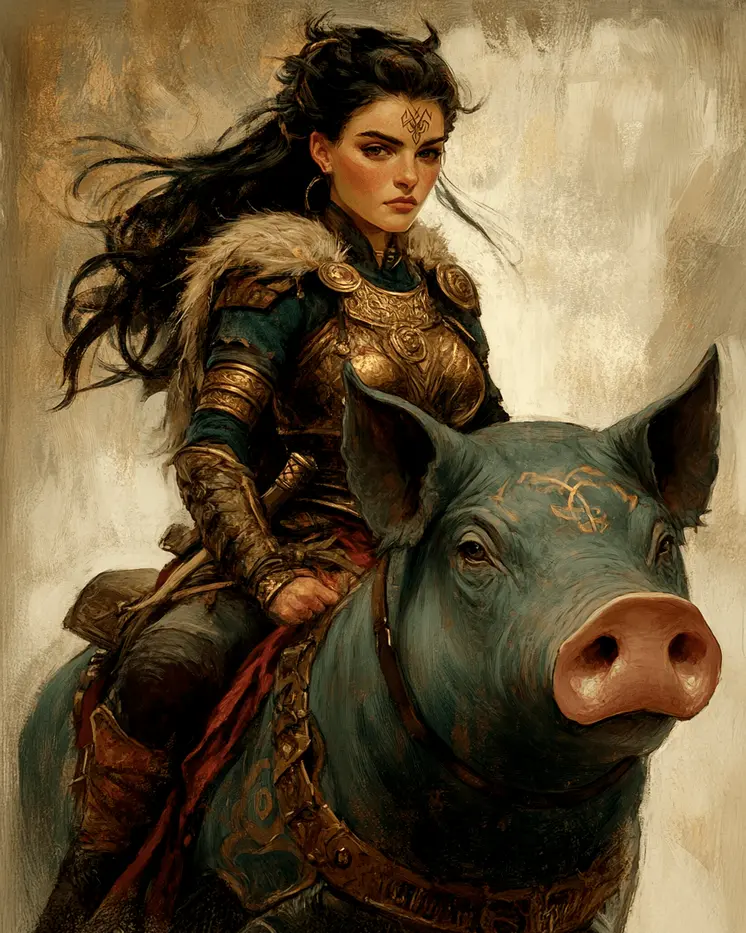 Freya Riding Her War Pig - Freya the Norse Goddess Wall Art Prints – 8″x10″ Artwork for 11″x14″ Frame