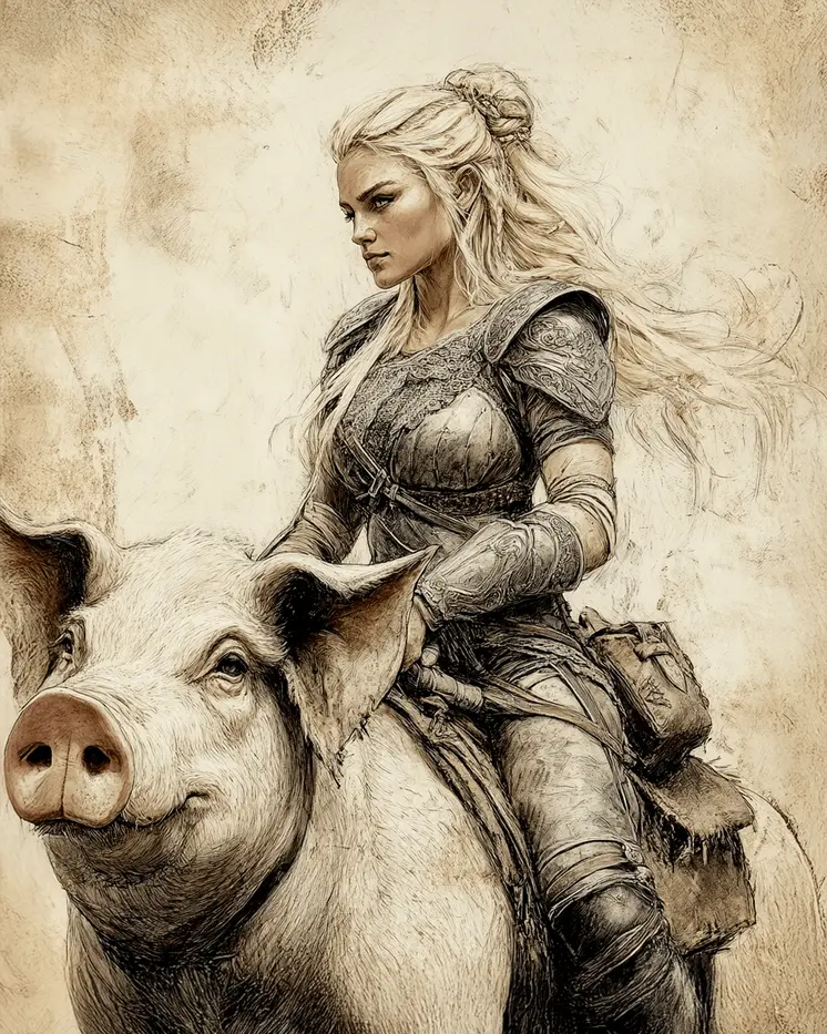 Freya on Her War Pig - Freya the Norse Goddess Wall Art Prints – 8″x10″ Artwork for 11″x14″ Frame