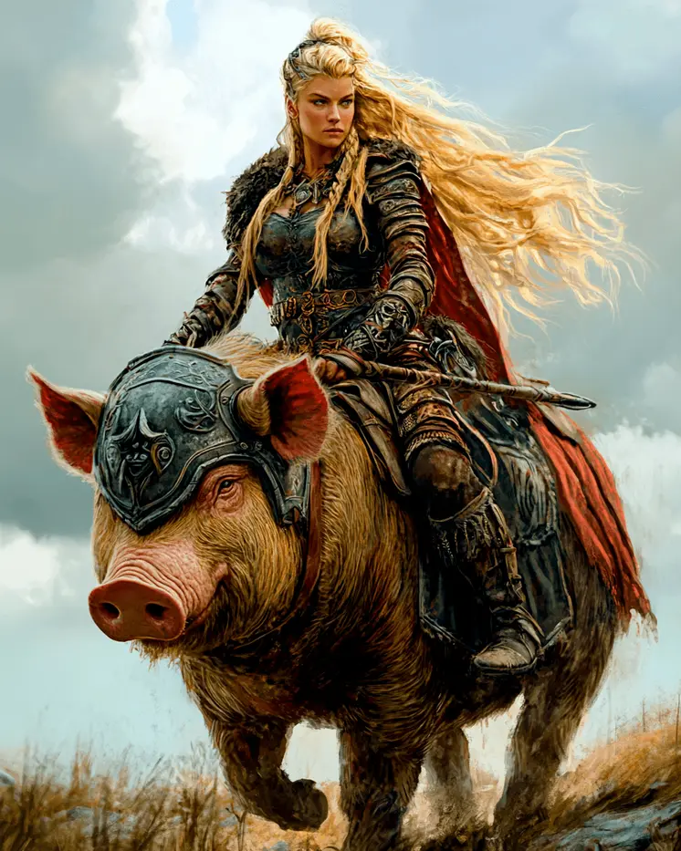 Freya on Her War Hog - Freya the Norse Goddess Wall Art Prints – 8″x10″ Artwork for 11″x14″ Frame