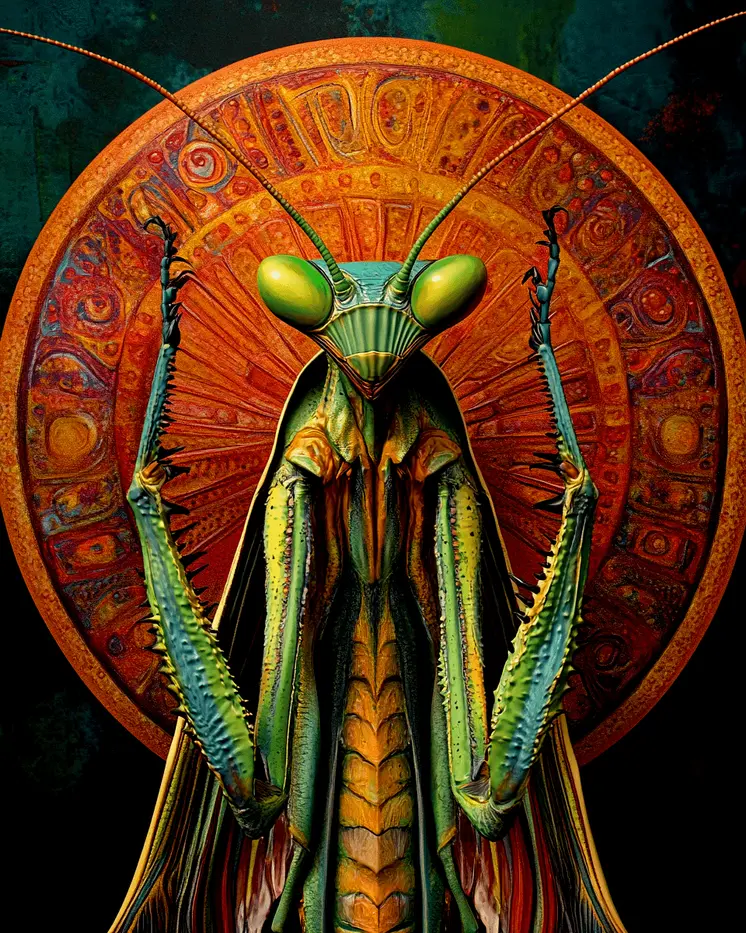 Praying Mantis Chieftain - Insect Wall Art Prints – 8″x10″ Artwork for 11″x14″ Frame