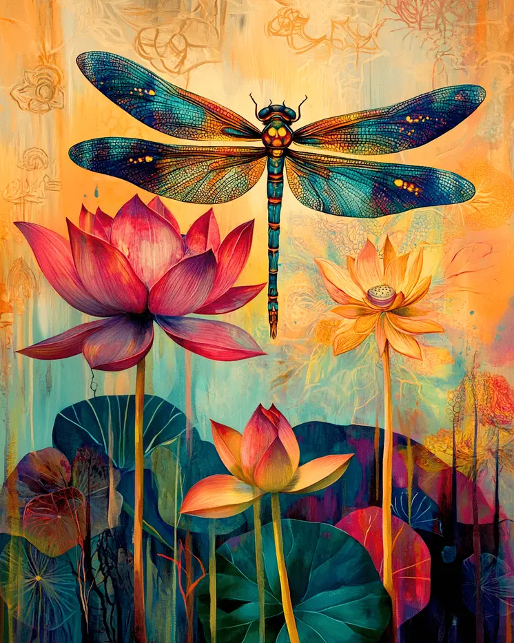 Impressionist Pond Dragonfly - Insect Wall Art Prints – 8″x10″ Artwork for 11″x14″ Frame