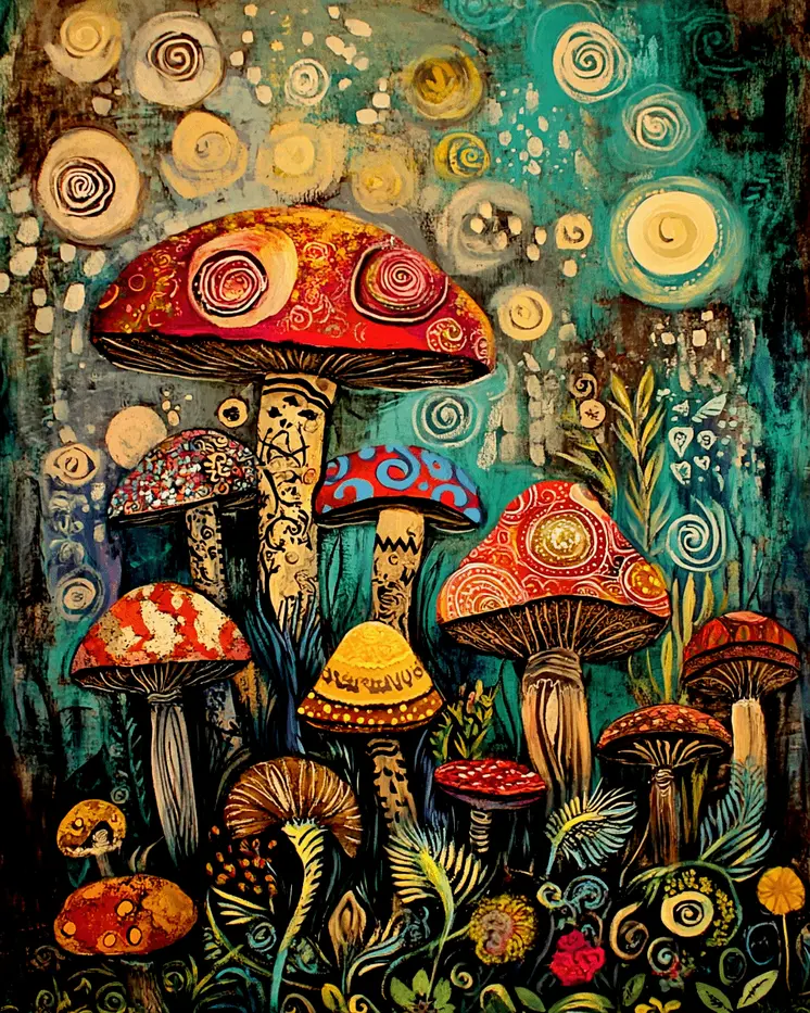 Abstract Shroom Garden - Mushroom Art Prints - 8"x10" Art Print for 11"x14" Frame