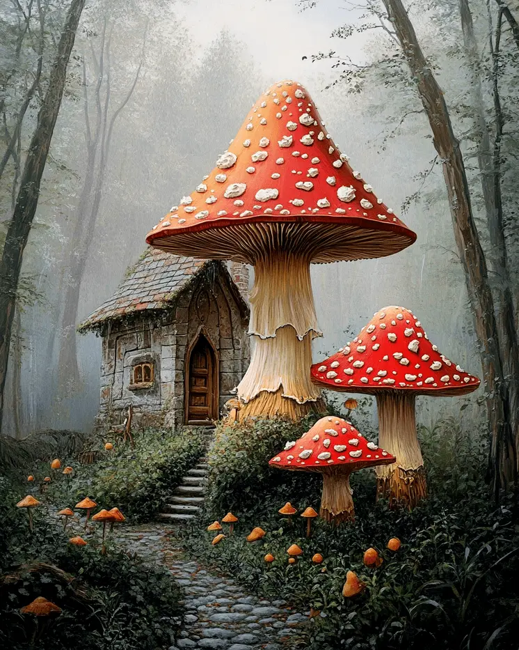 Gnome Waystation - Mushroom Art Prints - 8"x10" Art Print for 11"x14" Frame
