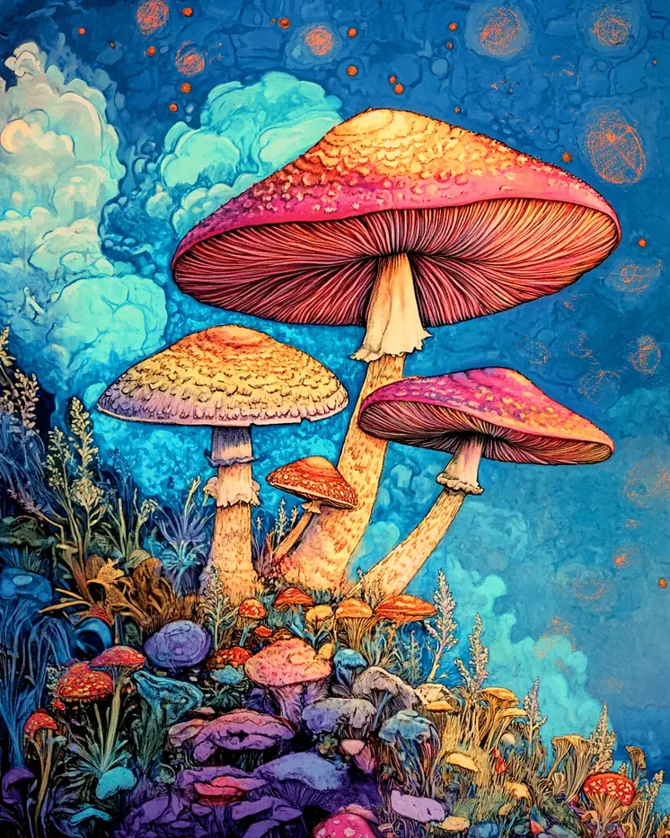 Brightly Colored Shrooms - Mushroom Art Prints - 8"x10" Art Print for 11"x14" Frame
