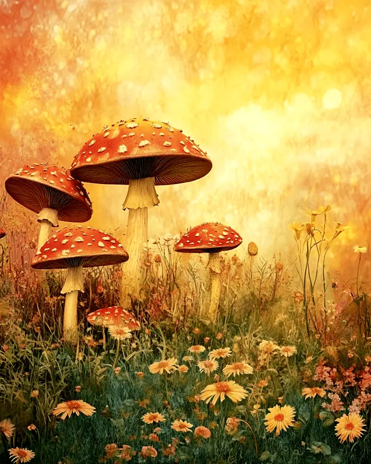 Morning Shrooms - Mushroom Art Prints - 8"x10" Art Print for 11"x14" Frame